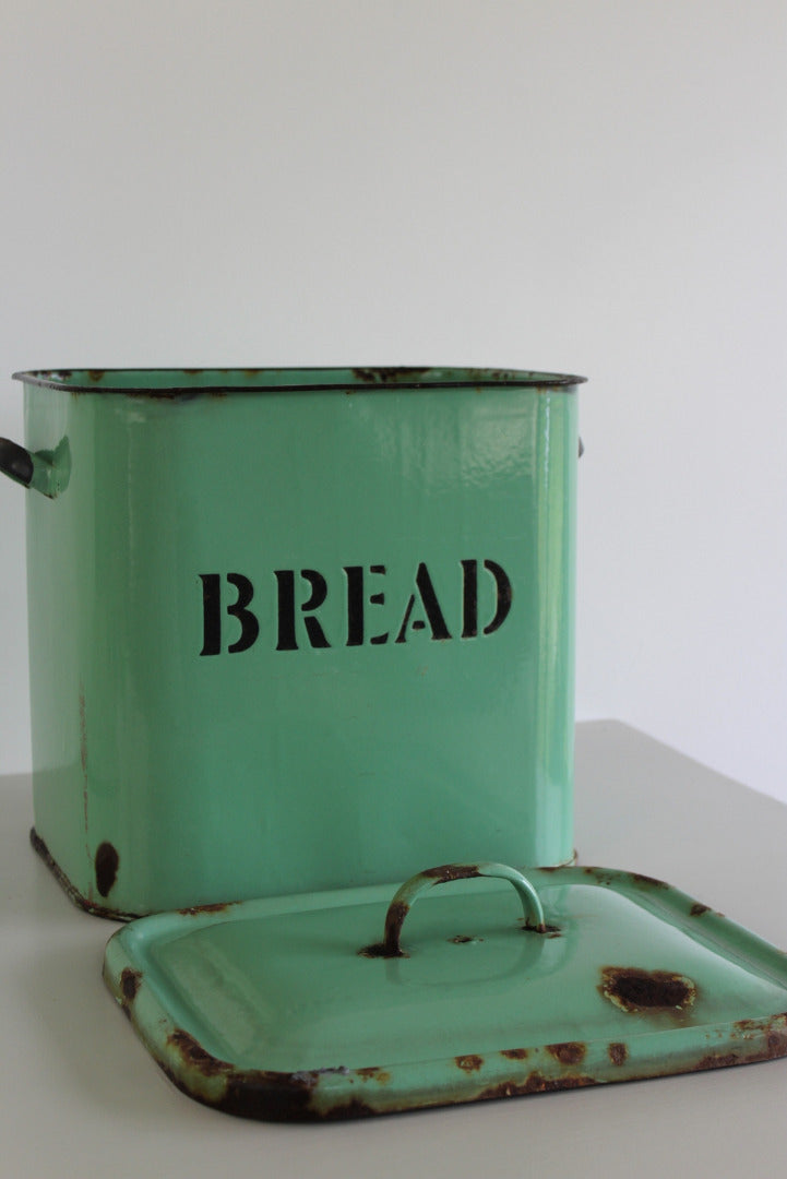 Vintage Green Enamel Bread Bin - Kernow Furniture