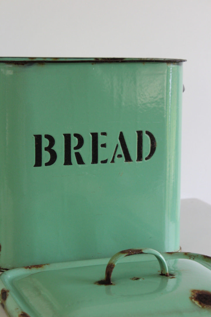 Vintage Green Enamel Bread Bin - Kernow Furniture