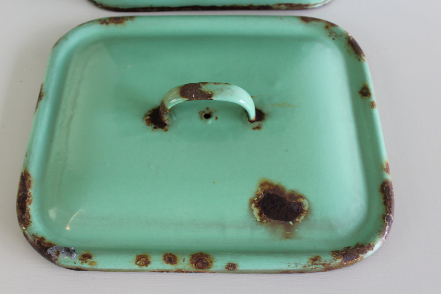 Vintage Green Enamel Bread Bin - Kernow Furniture