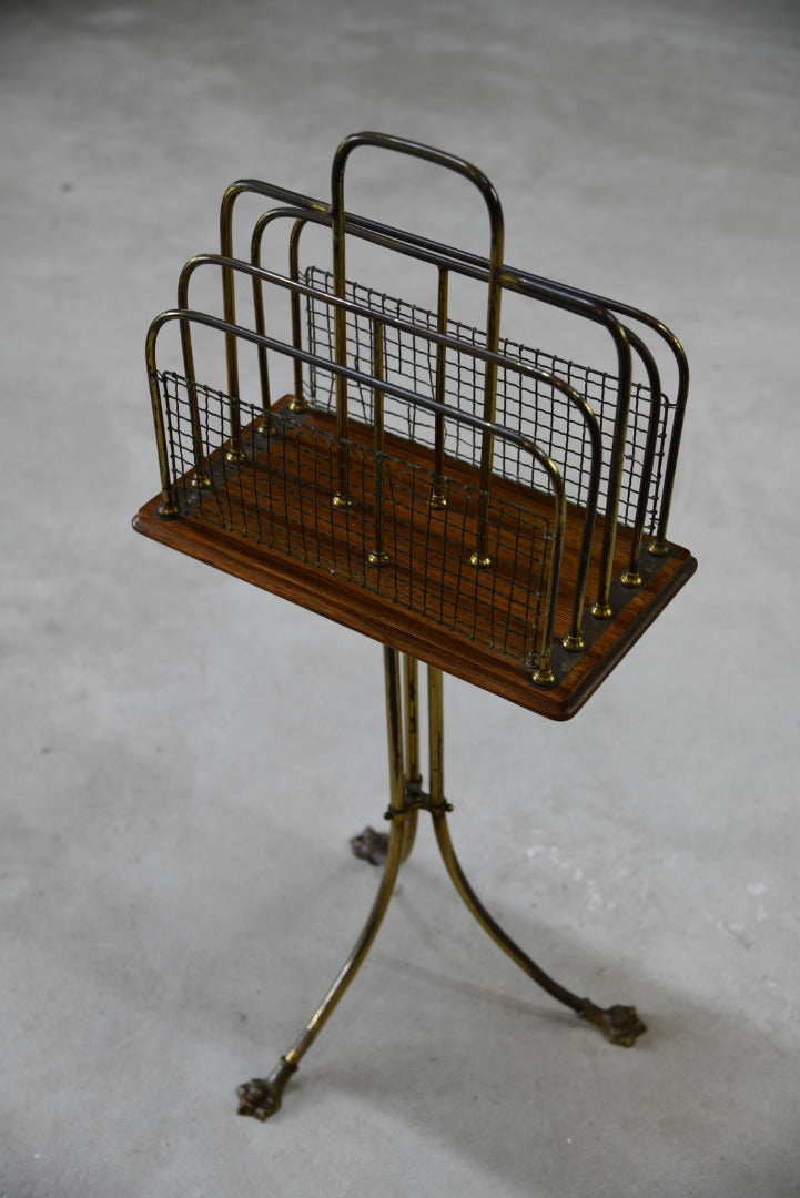 Edwardian Oak & Brass Revolving Newspaper Stand - Kernow Furniture