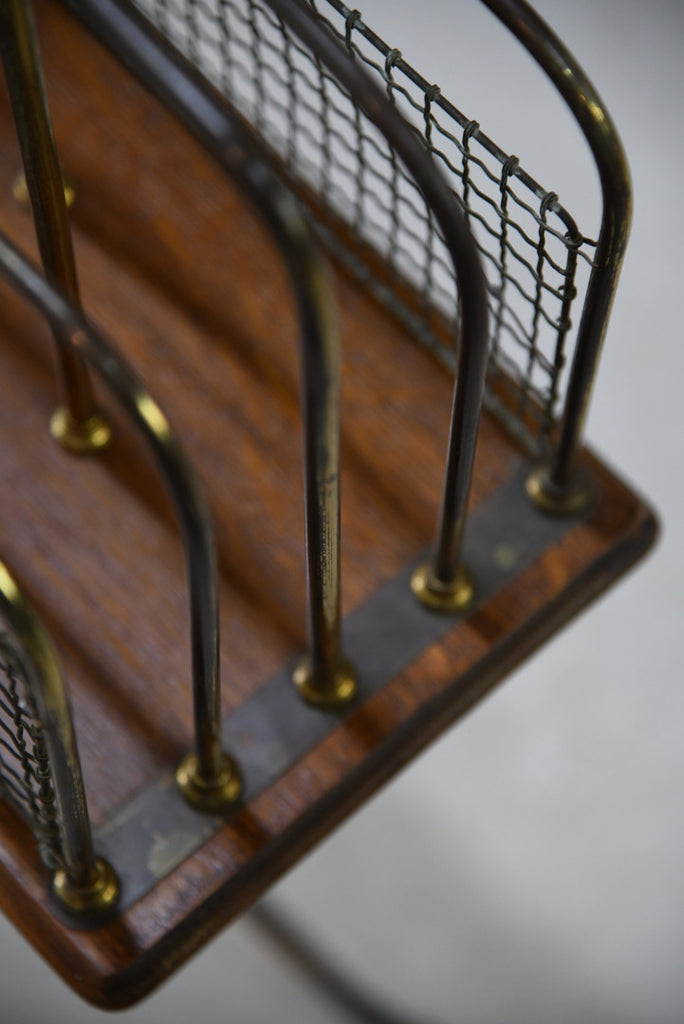 Edwardian Oak & Brass Revolving Newspaper Stand - Kernow Furniture