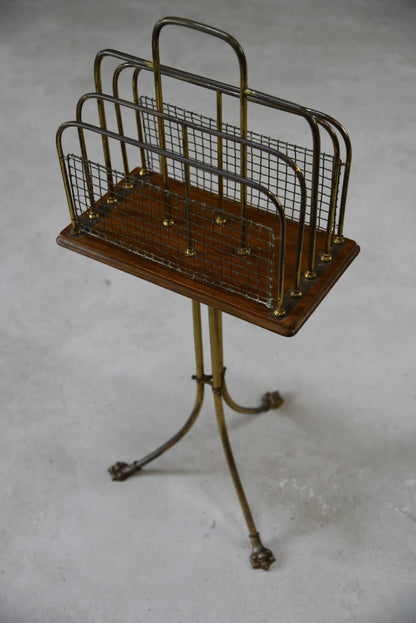 Edwardian Oak & Brass Revolving Newspaper Stand - Kernow Furniture