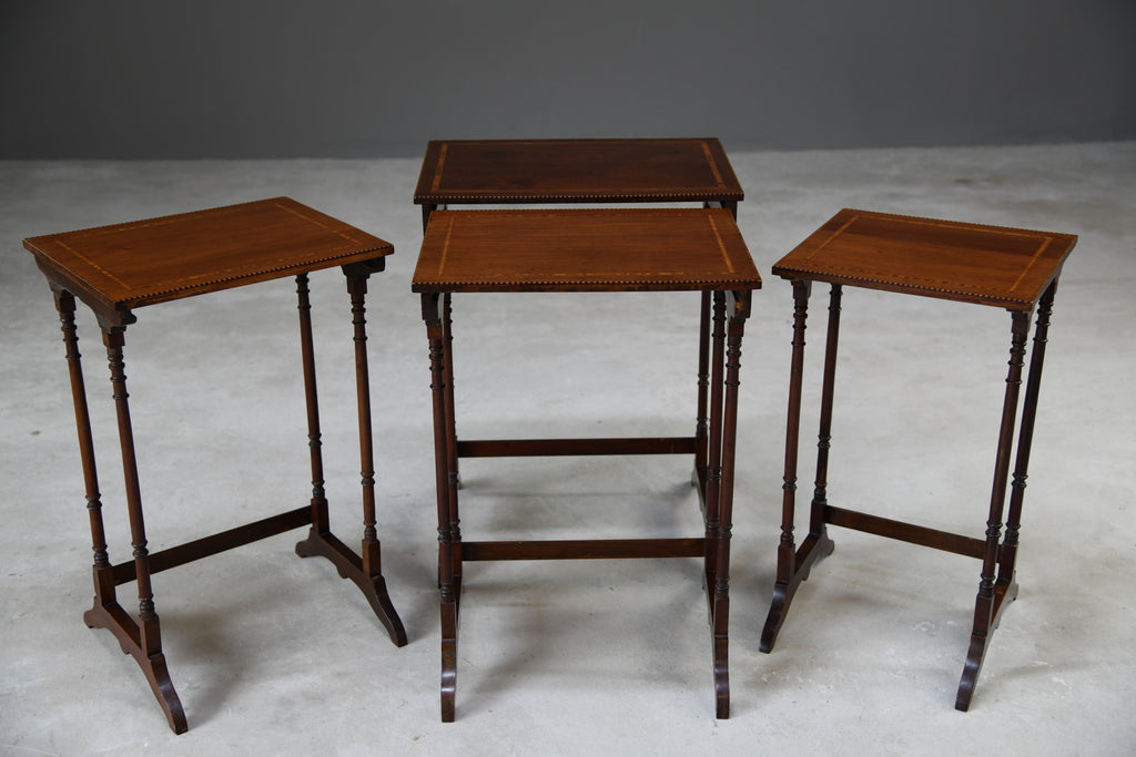 Antique Style Nesting Tables Inlaid Mahogany - Kernow Furniture