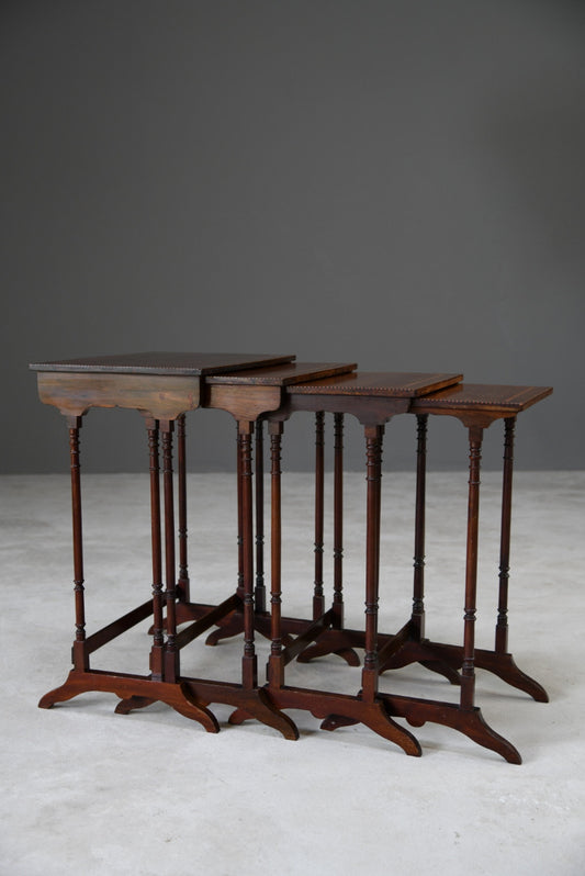 Antique Style Nesting Tables Inlaid Mahogany - Kernow Furniture