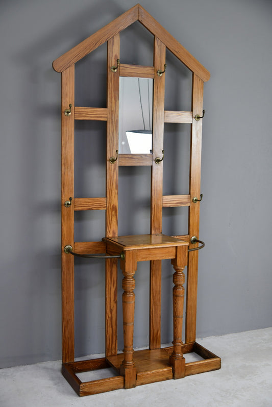 Antique Victorian Pine Hall Coat Hat Stand - Kernow Furniture