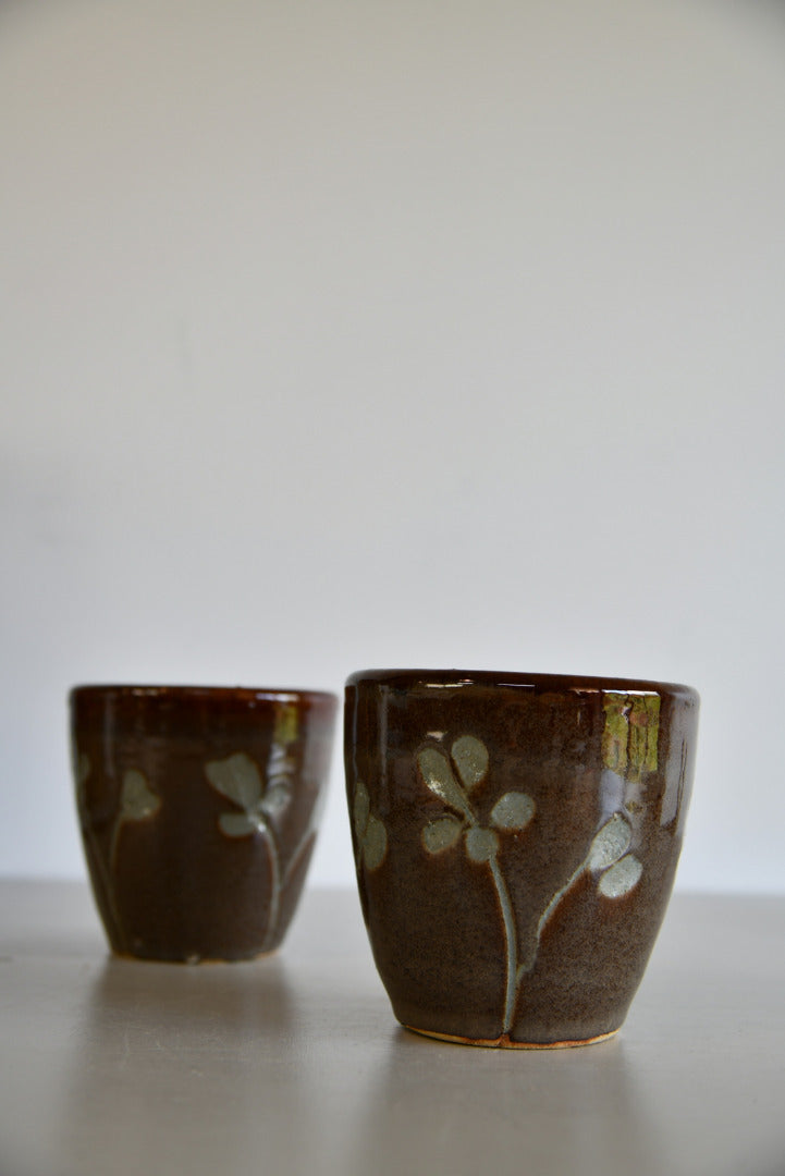 Pair Vintage Glazed Plant Pots - Kernow Furniture