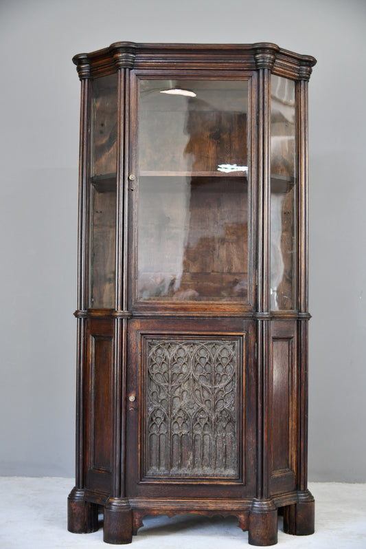 Victorian Oak Glazed Cabinet with 16th Century Panel - Kernow Furniture