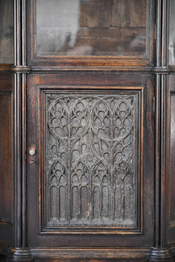 Victorian Oak Glazed Cabinet with 16th Century Panel - Kernow Furniture