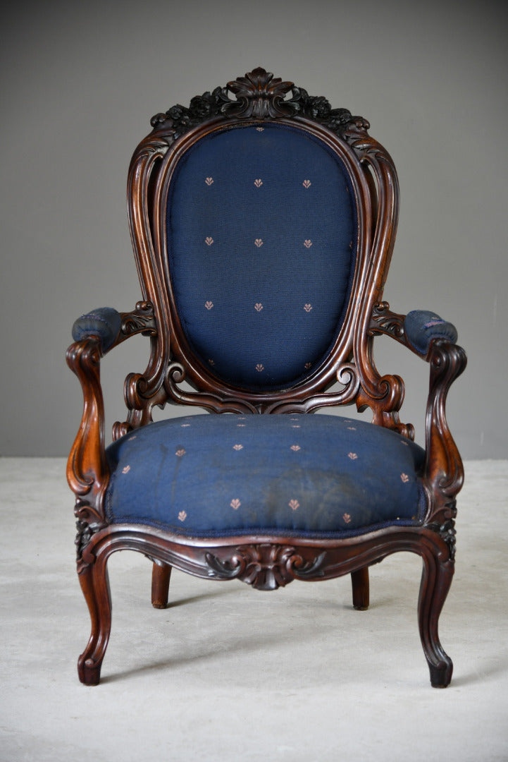 Antique Carved Rosewood Armchair - Kernow Furniture