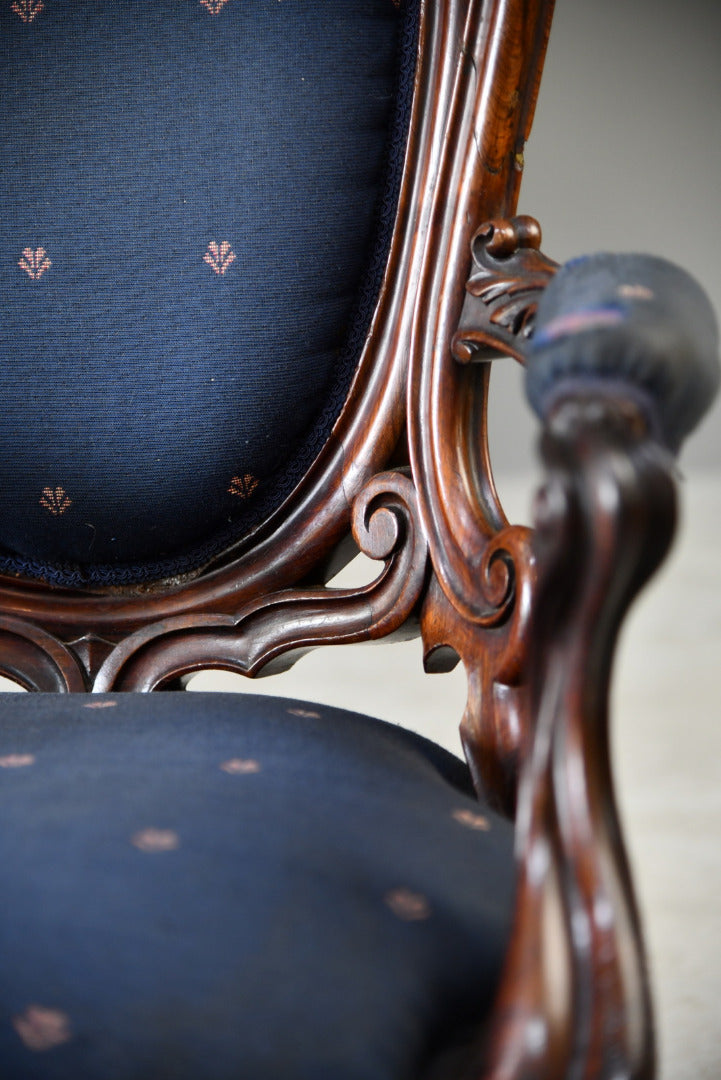 Antique Carved Rosewood Armchair - Kernow Furniture