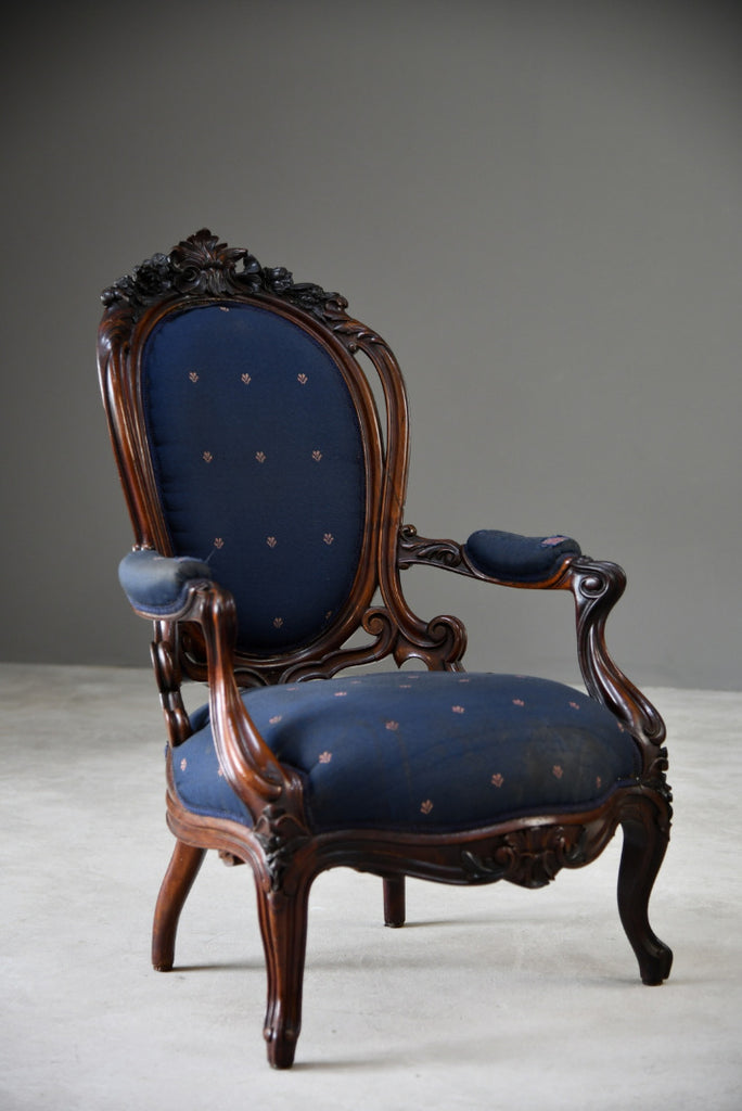 Antique Carved Rosewood Armchair - Kernow Furniture