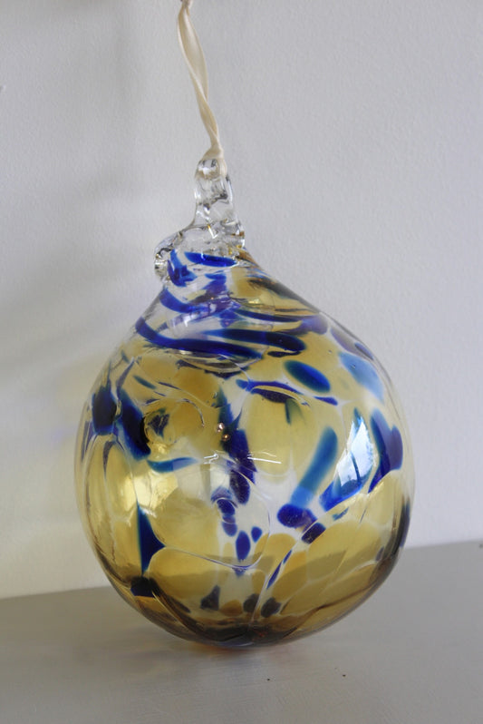 Blue Yelllow Hand Blown Glass Globe - Kernow Furniture