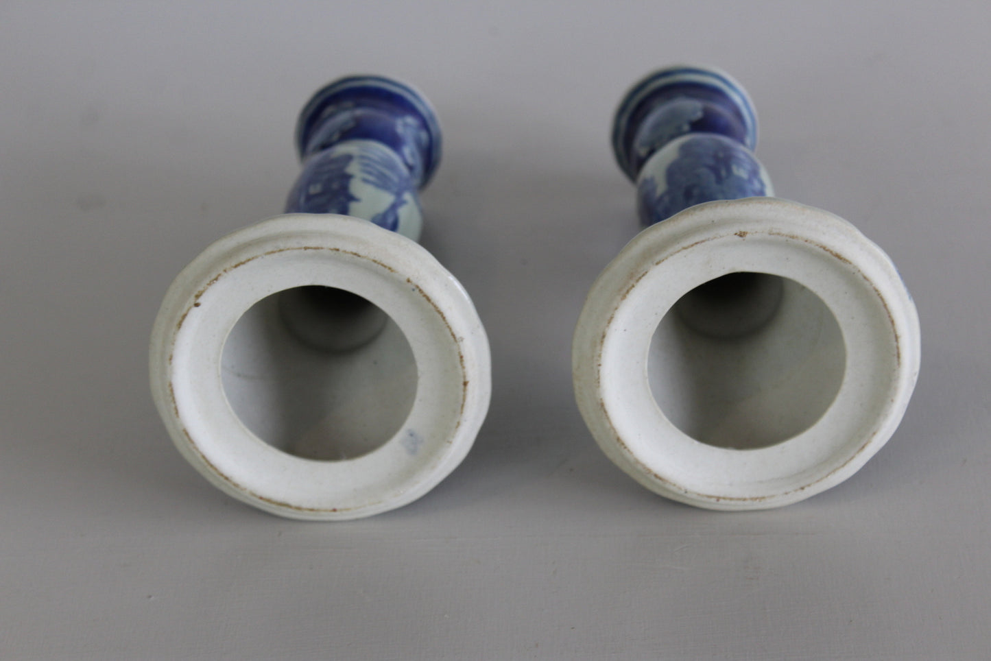 Pair Blue White Candlesticks - Kernow Furniture