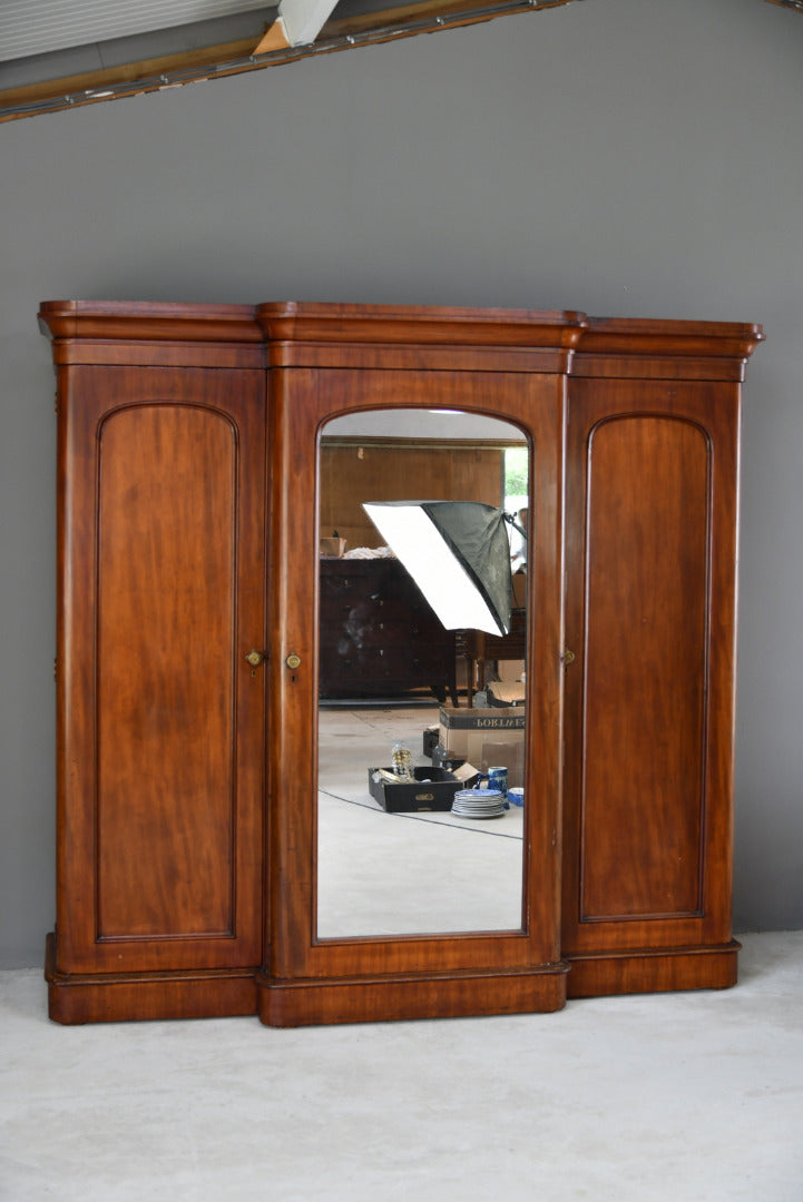 Antique Victorian Mahogany Triple Wardrobe - Kernow Furniture