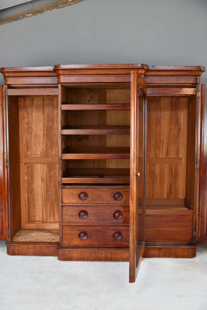 Antique Victorian Mahogany Triple Wardrobe - Kernow Furniture