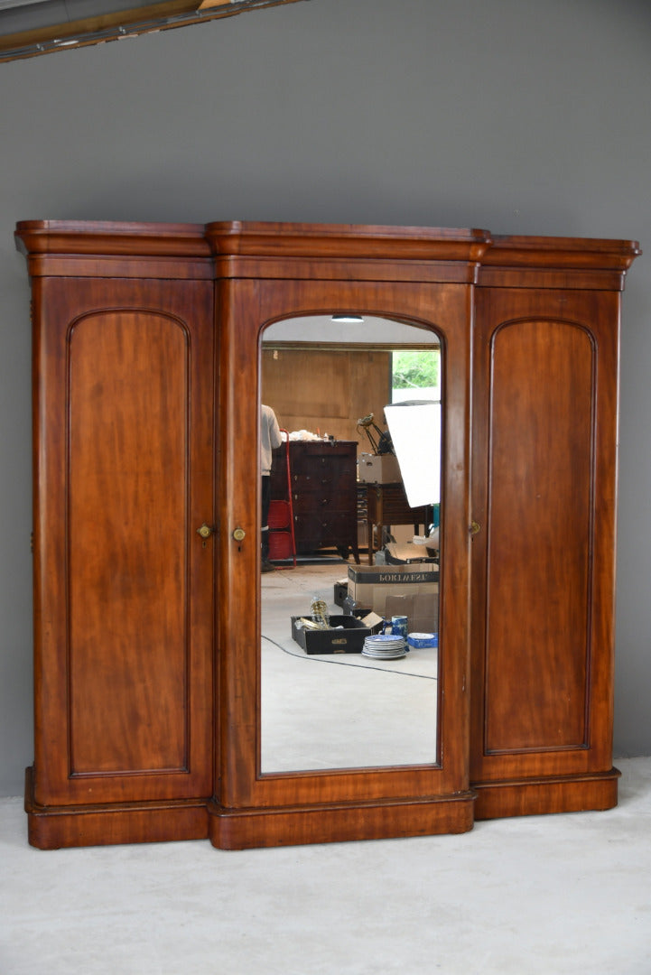 Antique Victorian Mahogany Triple Wardrobe - Kernow Furniture