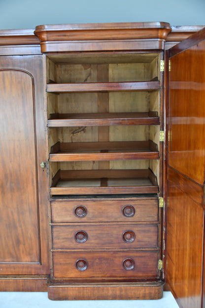 Antique Victorian Mahogany Triple Wardrobe - Kernow Furniture