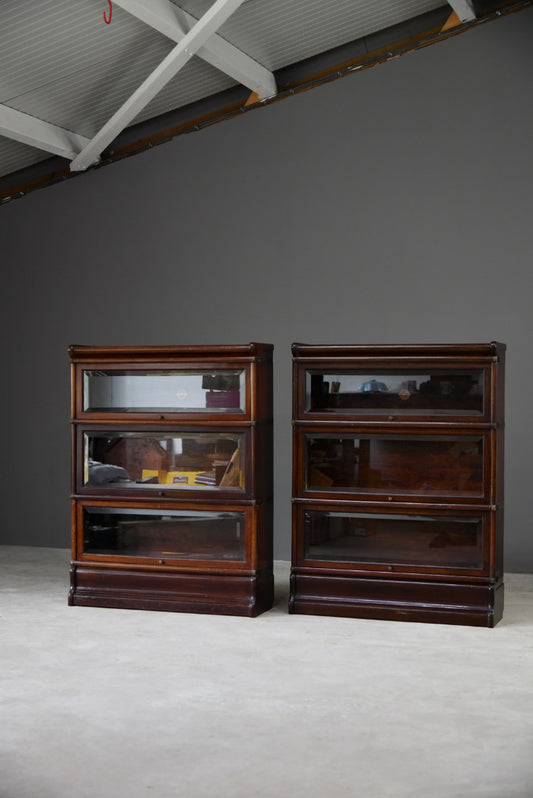 Pair Antique Mahogany Globe Wernicke Bookcase - Kernow Furniture
