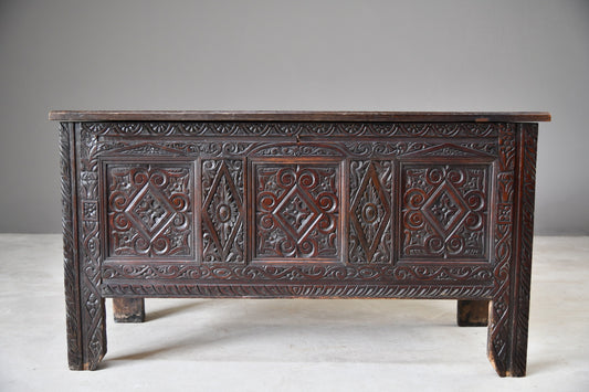 Antique 18th Century Carved Oak Coffer - Kernow Furniture