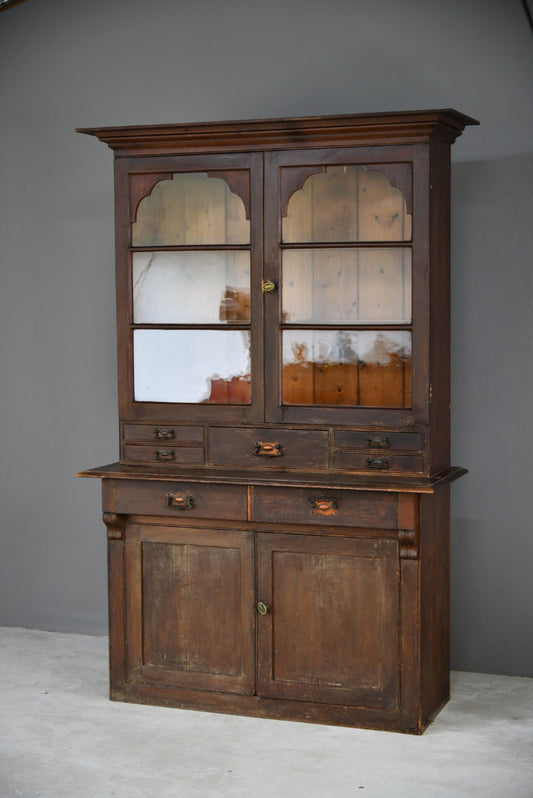 Antique Stained Pine Glazed Dresser - Kernow Furniture