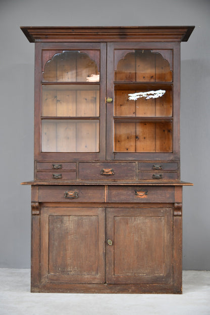 Antique Stained Pine Glazed Dresser - Kernow Furniture