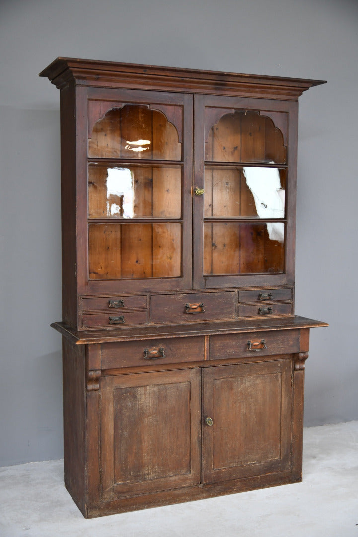 Antique Stained Pine Glazed Dresser - Kernow Furniture