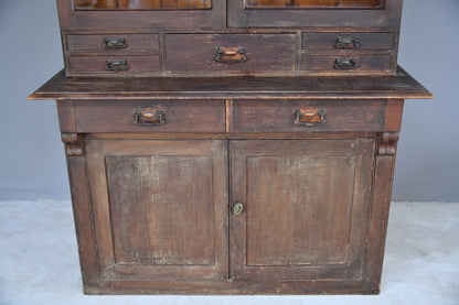 Antique Stained Pine Glazed Dresser - Kernow Furniture