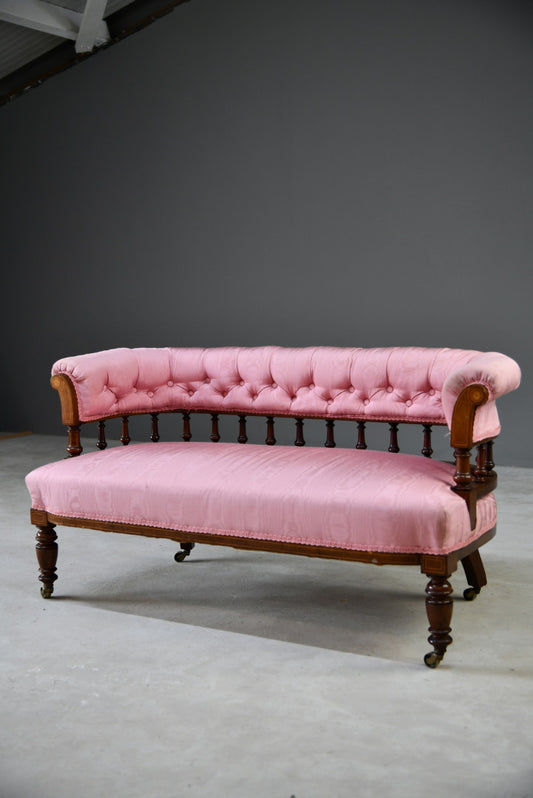 Antique Victorian Pink Upholstered Sofa - Kernow Furniture