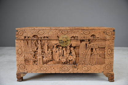 Carved Oriental Camphor Chest - Kernow Furniture