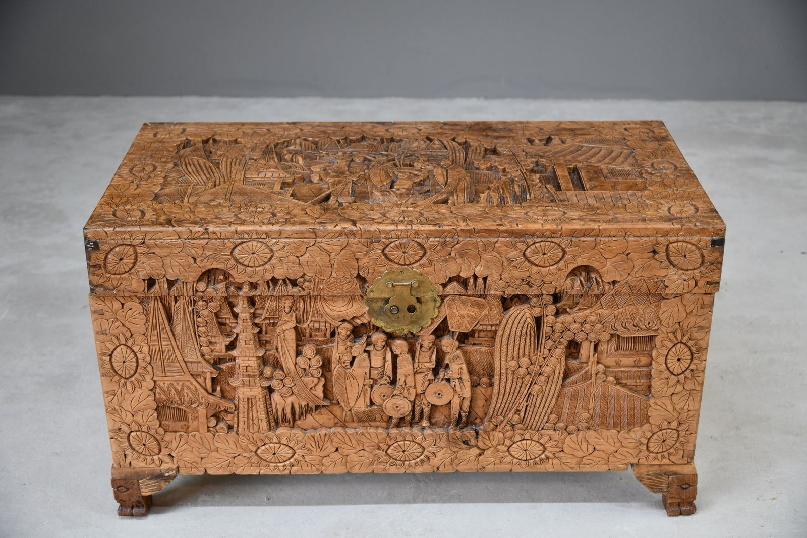 Carved Oriental Camphor Chest - Kernow Furniture