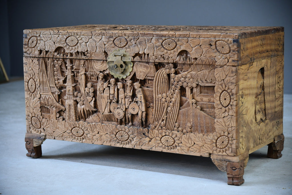 Carved Oriental Camphor Chest - Kernow Furniture