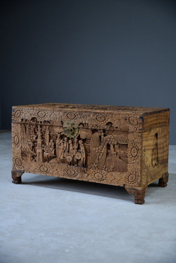 Carved Oriental Camphor Chest - Kernow Furniture