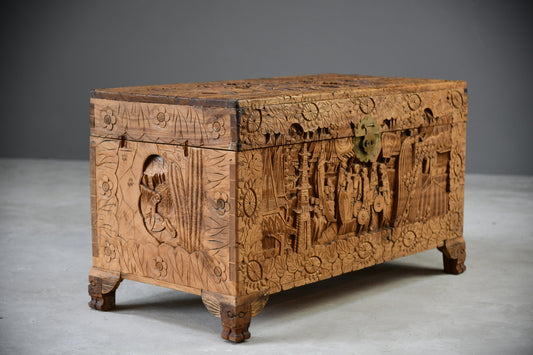 Carved Oriental Camphor Chest - Kernow Furniture
