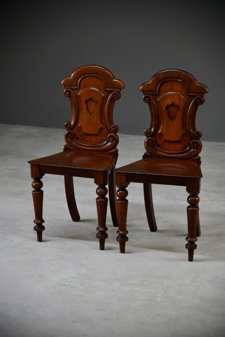 Pair Mahogany Hall Chairs - Kernow Furniture