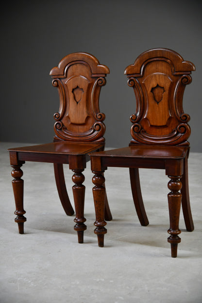 Pair Mahogany Hall Chairs - Kernow Furniture