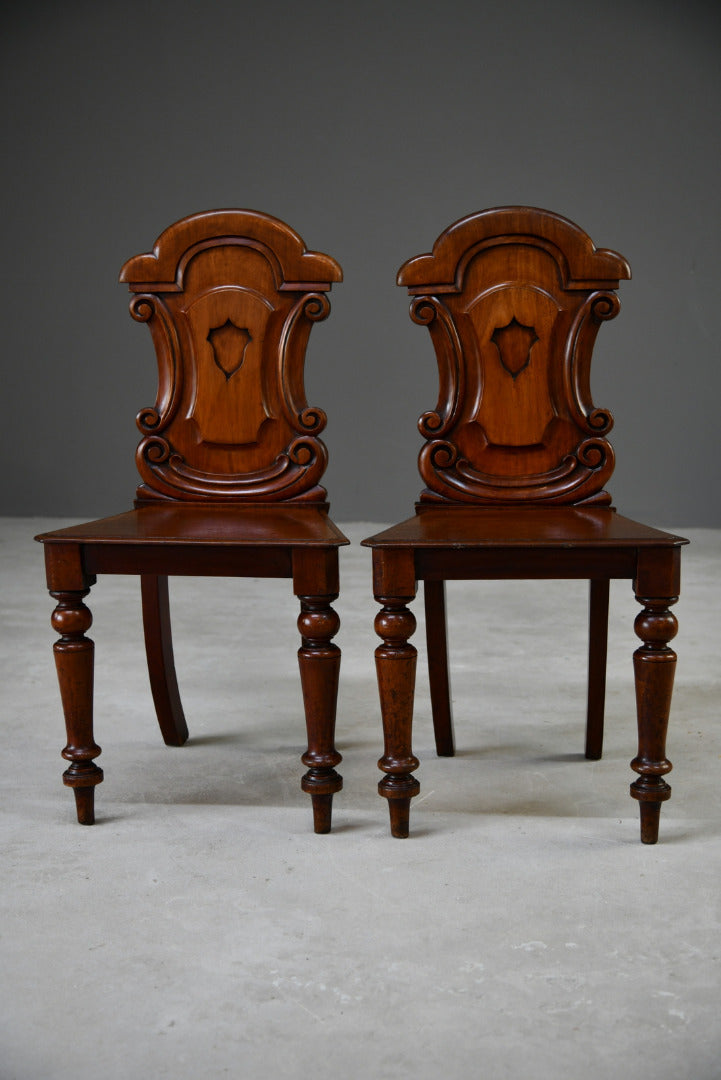 Pair Mahogany Hall Chairs - Kernow Furniture