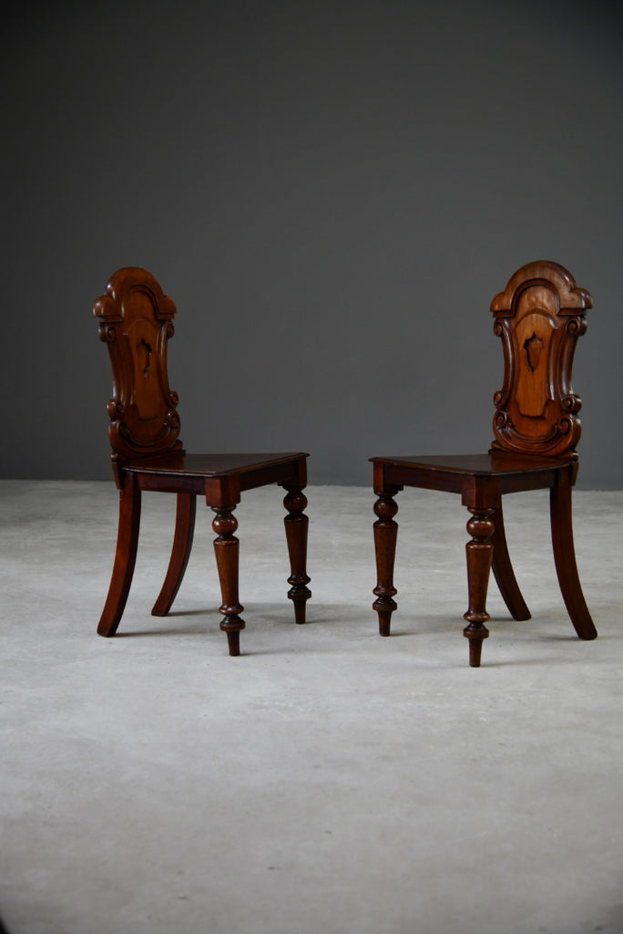 Pair Mahogany Hall Chairs - Kernow Furniture