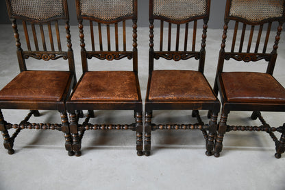 4 Victorian Oak Cane Dining Chairs - Kernow Furniture