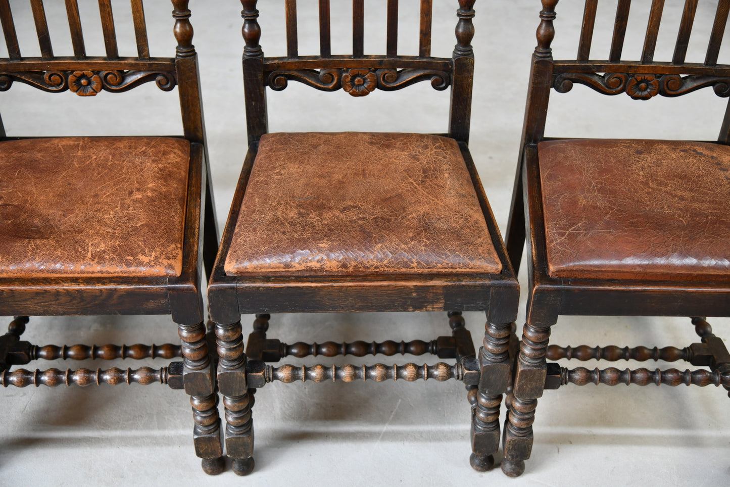 4 Victorian Oak Cane Dining Chairs - Kernow Furniture