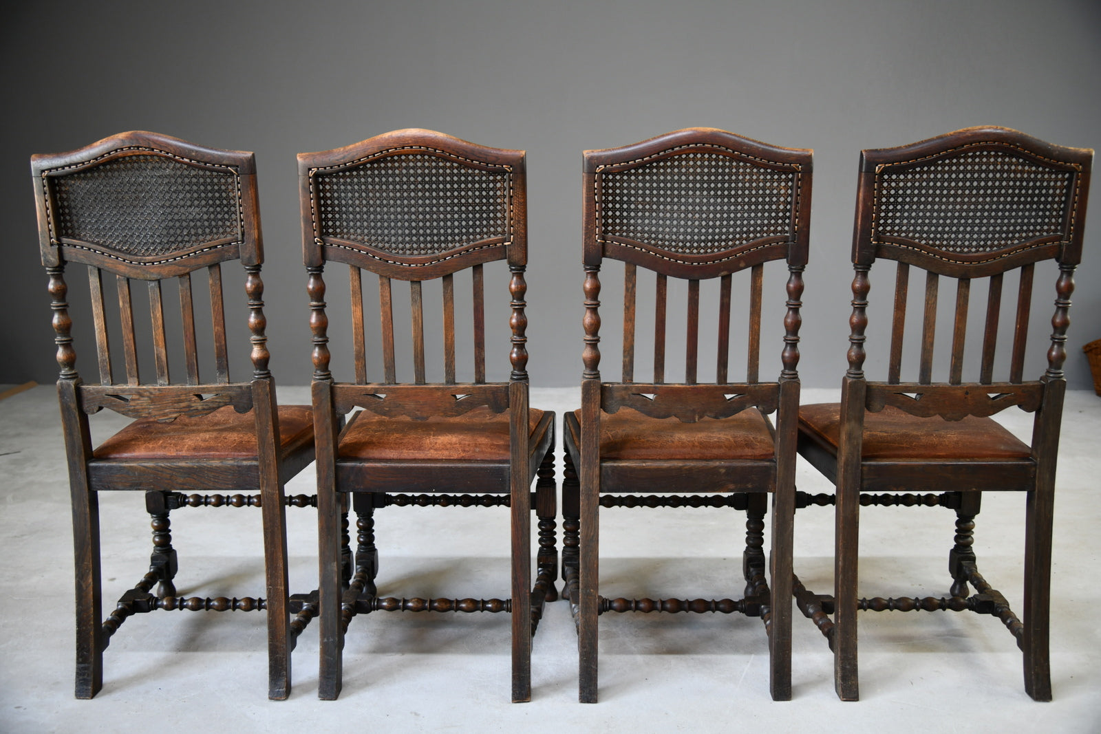 4 Victorian Oak Cane Dining Chairs - Kernow Furniture