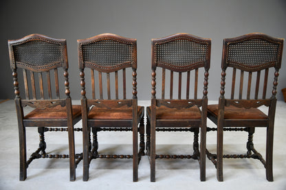 4 Victorian Oak Cane Dining Chairs - Kernow Furniture