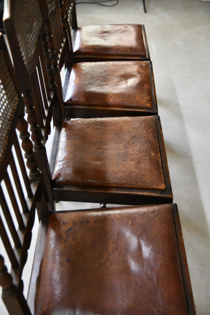 4 Victorian Oak Cane Dining Chairs - Kernow Furniture