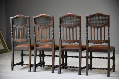 4 Victorian Oak Cane Dining Chairs - Kernow Furniture