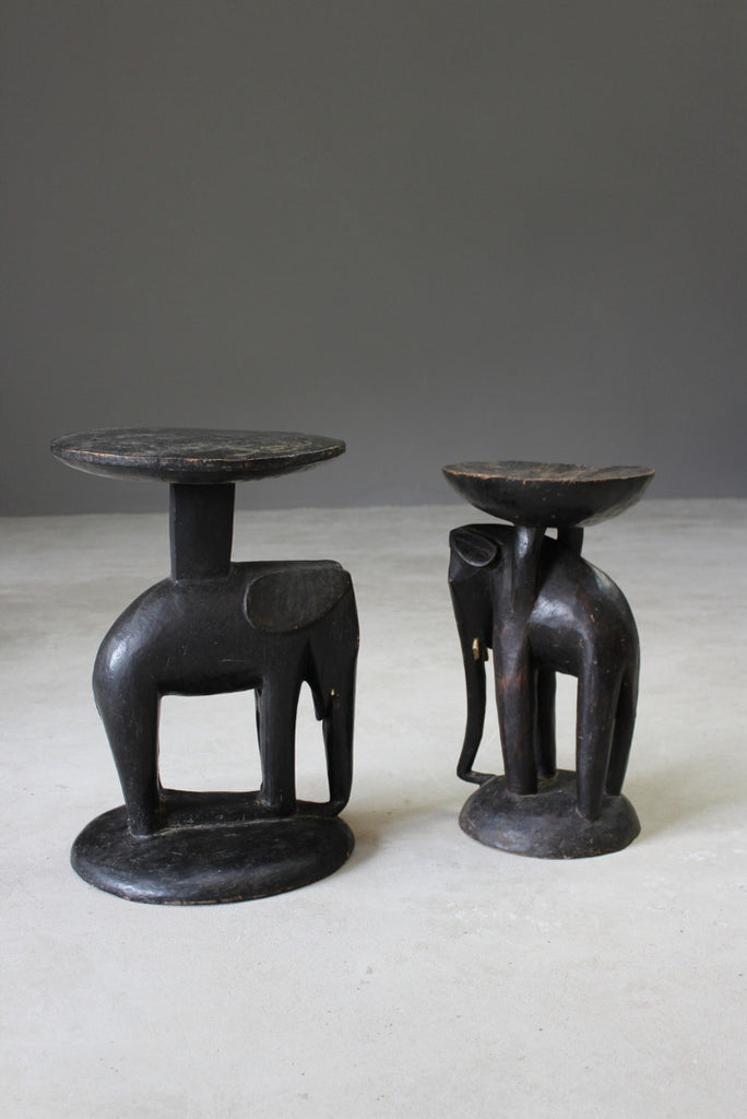 Pair African Carved Elephant Stools - Kernow Furniture