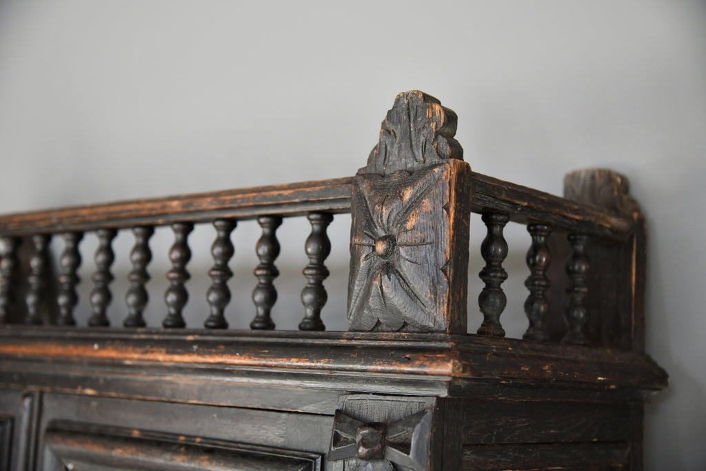 Antique Flemish Carved Oak Wall Cupboard Cabinet Dresser - Kernow Furniture