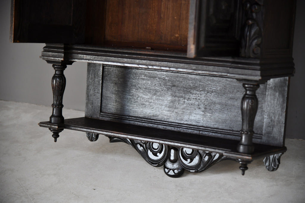 Antique Flemish Carved Oak Wall Cupboard Cabinet Dresser - Kernow Furniture