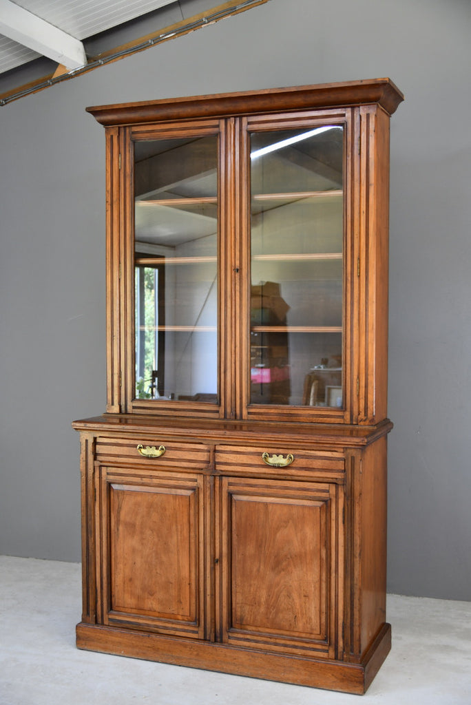 Antique Victorian Walnut Glazed Bookcase - Kernow Furniture