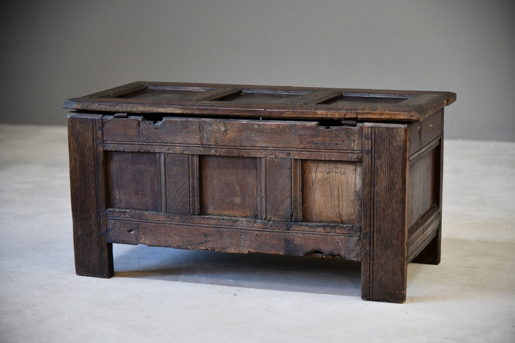 Small Antique 17th Century Oak Coffer Chest Trunk Blanket Box - Kernow Furniture