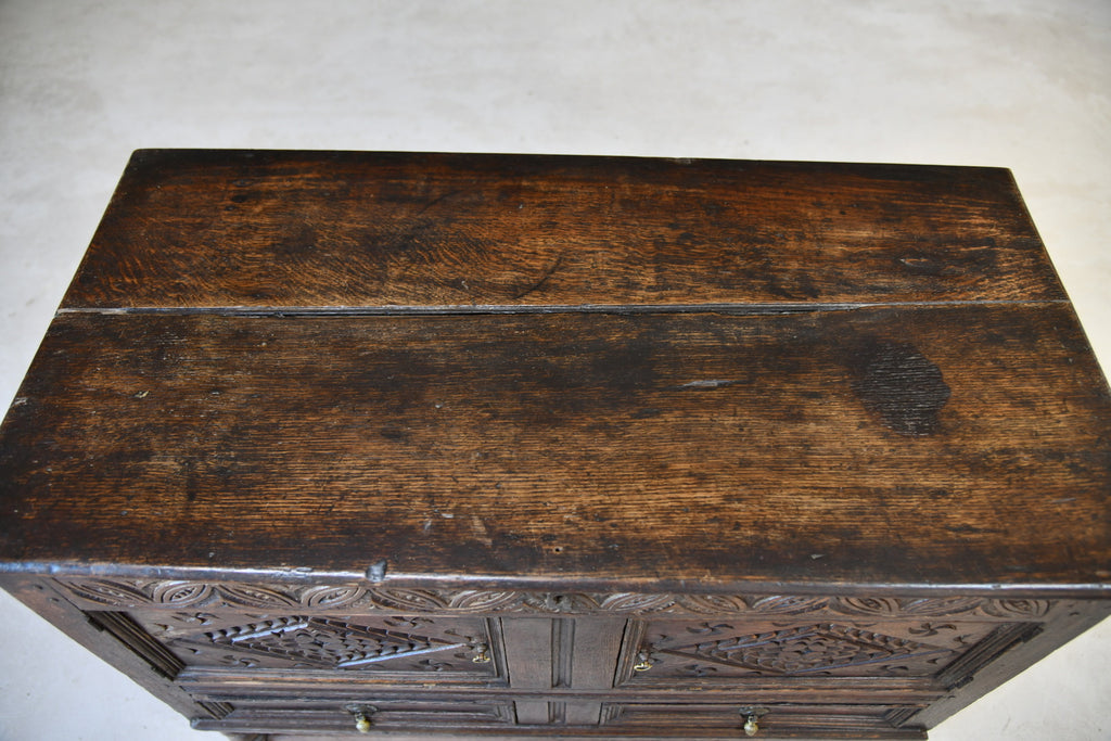 Antique Carved Oak Mule Chest - Kernow Furniture