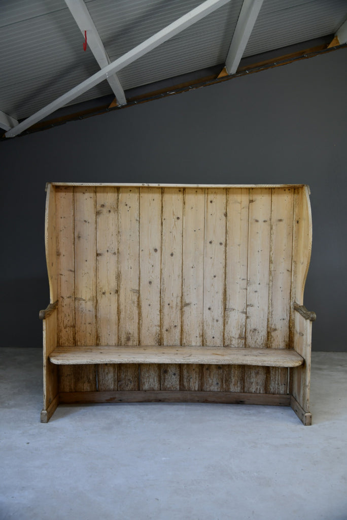 Large Rustic Pine Tavern Settle Bench Seat - Kernow Furniture